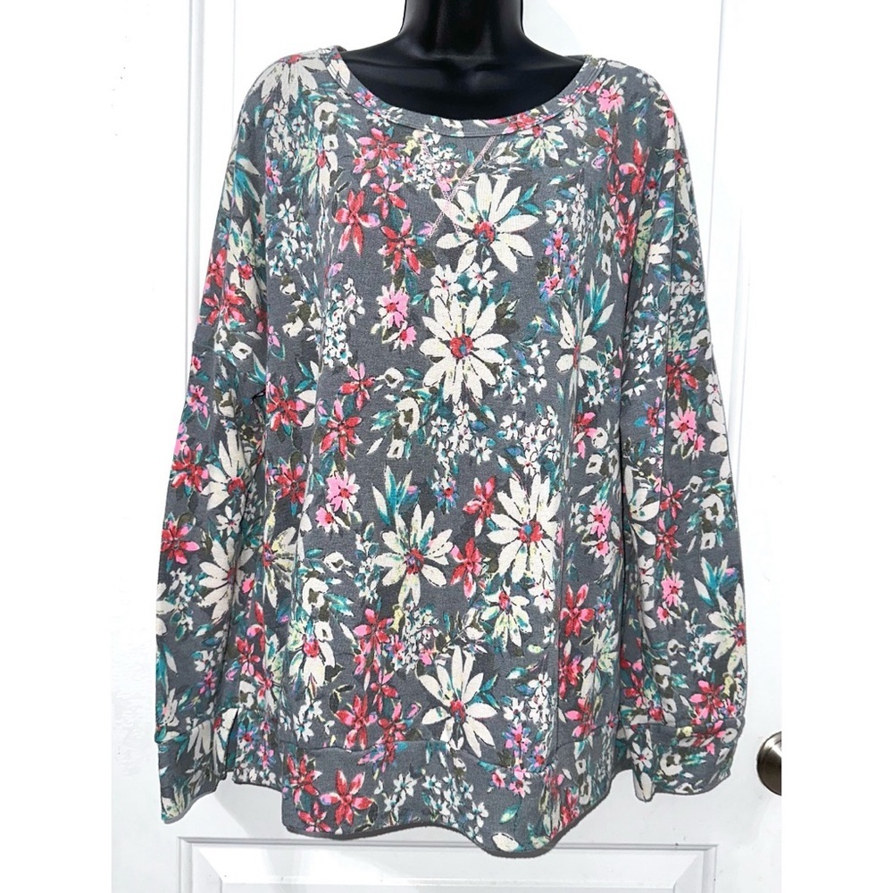 Dear Scarlett Gray Long Sleeve knit Top with Floral Print